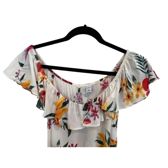 Old Navy Sleeveless Ruffle Neck Floral Top Hawaiian Print Pullover White XS - Picture 2 of 4
